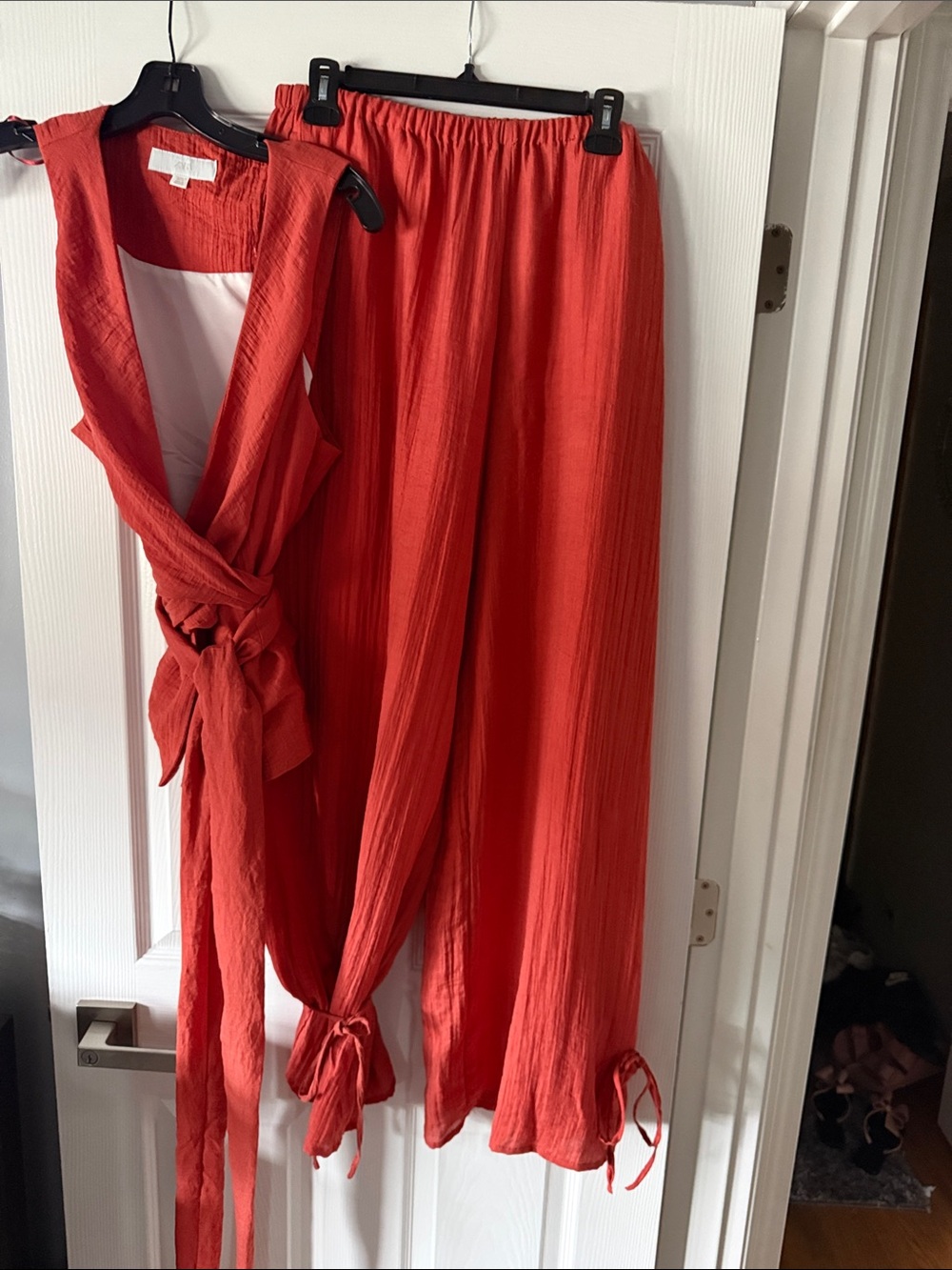 Womens 2 pc Wrap  Wide-Leg rustic orange or tie at the ankle Pants Set